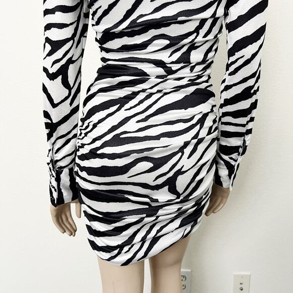 [Tiger Mist] Ryanna Zebra Print Collared Ruched Long Sleeve Mini Dress Sz Small - Picture 9 of 14